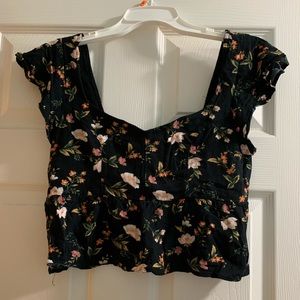 **SOLD** Black floral American Eagle crop top